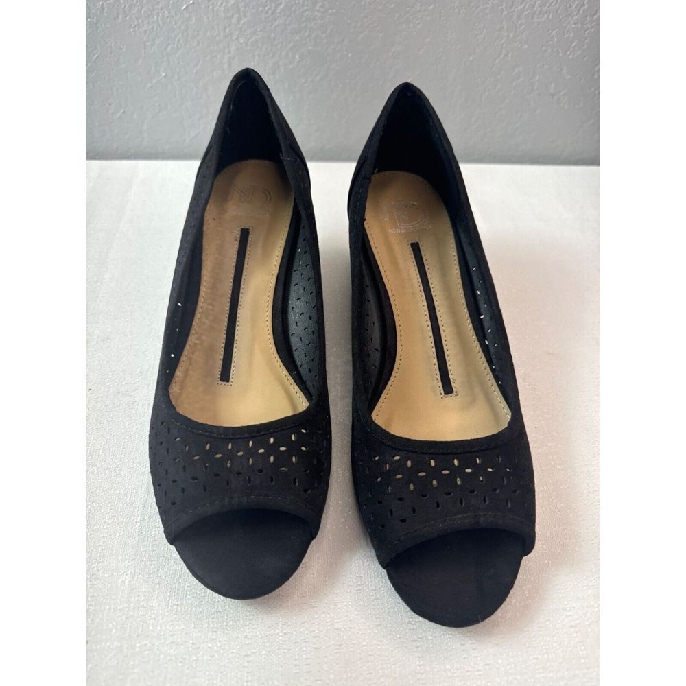 Tulip Womens Wedge Peep Toe Shoes Black Size 8.5